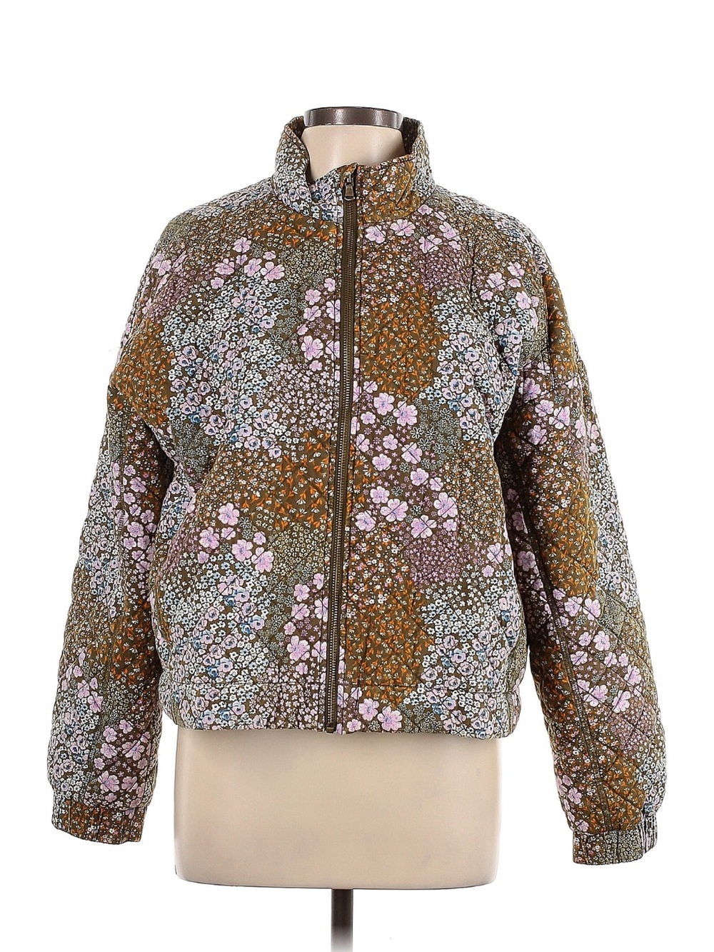 Sonoma Goods For Life Quilted Floral Bomber Jacket Olive Green L